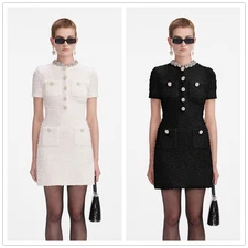 Self-Portrait Diamond-decorated woolen knitted Dresses Women