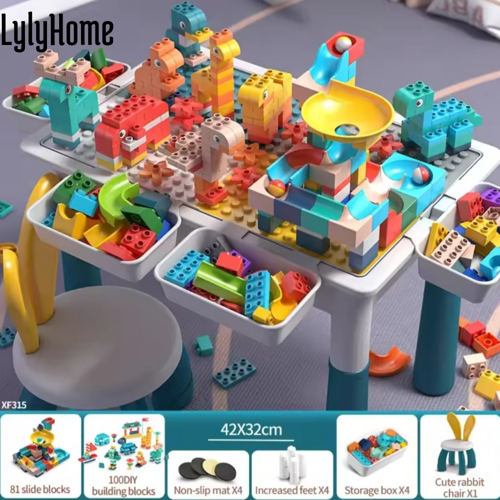 Table d'activité enfant pour chambre et salon avec 100 briques de construction et sa chaise