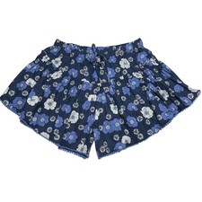 Umgee USA Woman Floral Print Drawstring Short Pants 100 Cotton Size L Blue