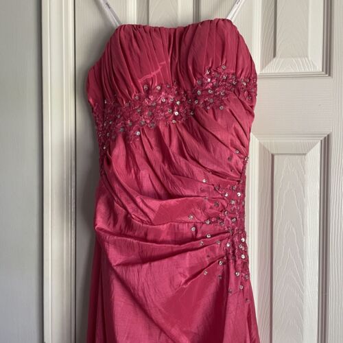 Juliet Satin Pink Sequin Bodice Glam Fairy Long Strapless Formal Dress S - Picture 1 of 4