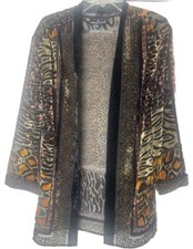 Vtg Y2K Carole Little Burnout Velvet Mixed Animal Print Patchwork Open Jacket Sm