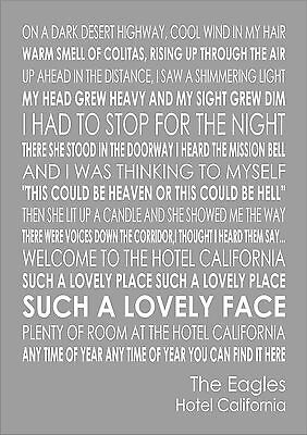 Hotel California The Eagles Word Wall Art Typography Words Song Lyric Lyrics Ebay