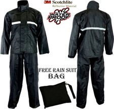 BLACK WATERPROOF MOTORBIKE MOTORCYCLE REFLECTIVE RAINSUIT OVER JACKET TROUSER