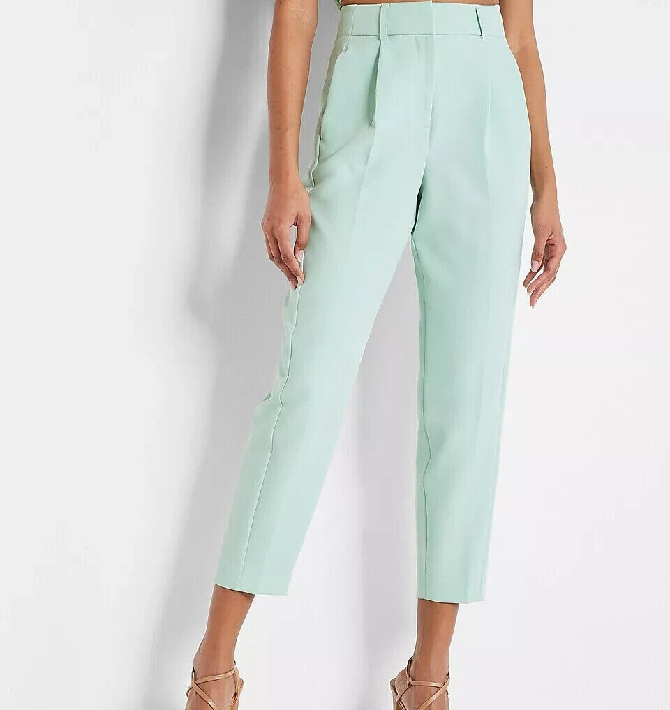 Express 4S 4 Short Ankle High Rise Pleated Tapered Mint