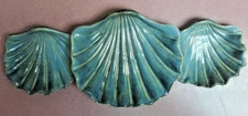 Teal Blue Glaze Ceramic Pottery Scallops Seashells Trinket Dish with 3 Bowls