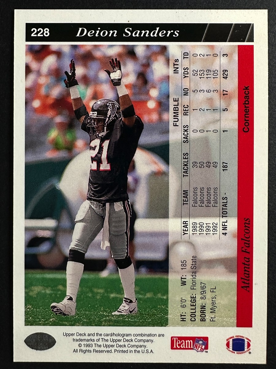 Deion Sanders 1993 Upper Deck Football Card Atlanta Falcons #228