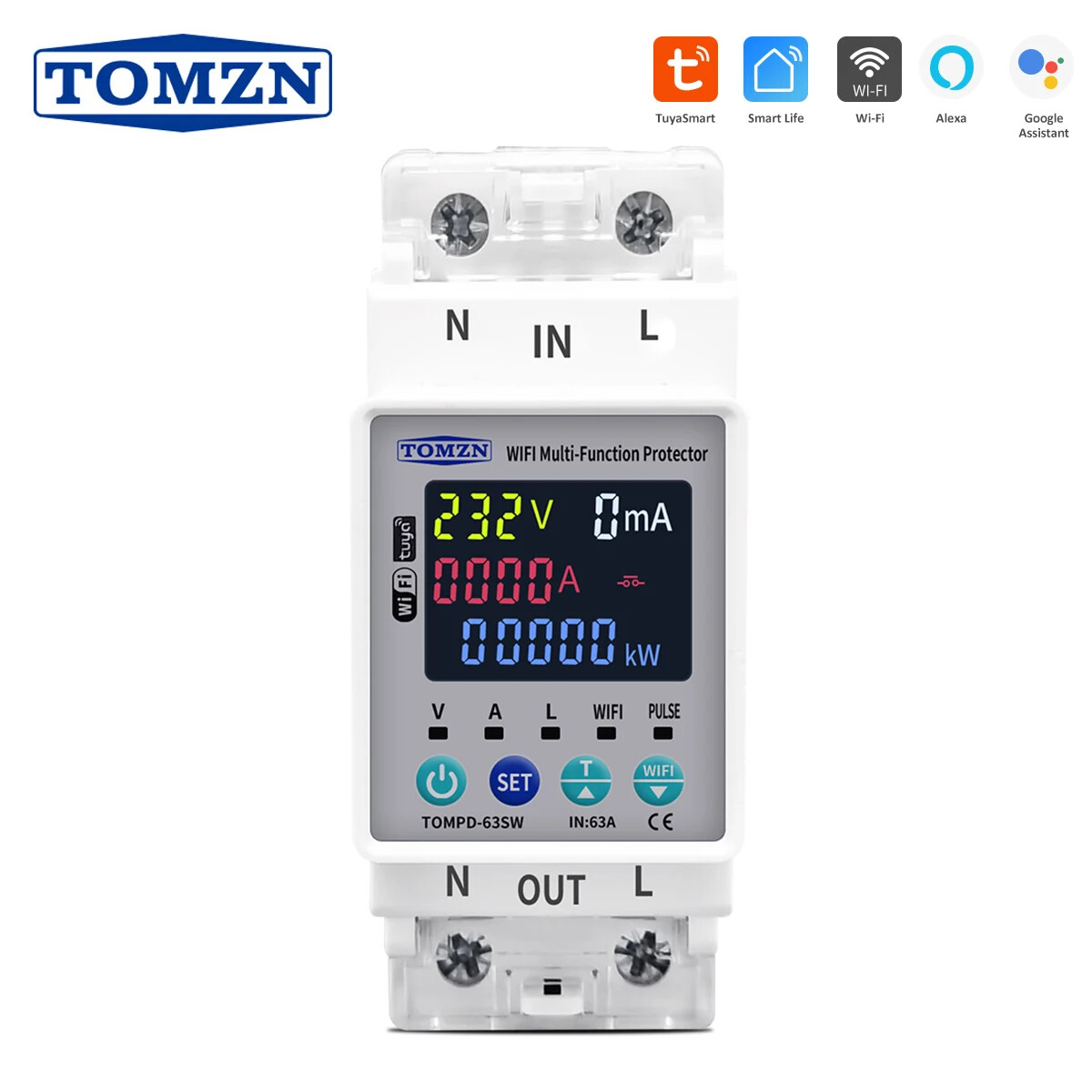 63A WiFi Smart Switch with KWH Metering Timer for SmartLife 110V 230V