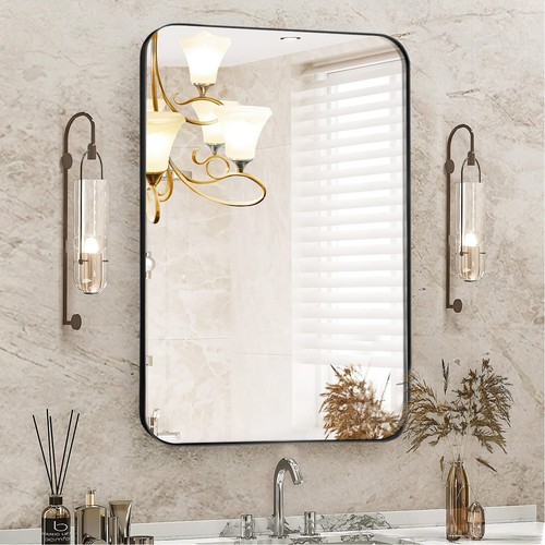 Rectangle Bathroom Wall Mirror Black Decor Beauty Vanity Framed Makeup Mirror - Picture 2 of 12