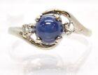 10k White Gold Blue Star Sapphire Gemstone Right Hand Ring Diamond Accents