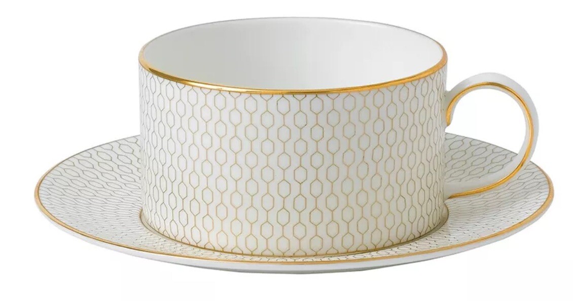 Wedgwood - Taza De Té Con Plato Gio Gold Blanco En Oferta Taza De Té Y Platillo Dorados Wedgwood Gio 40007548 Nuevo