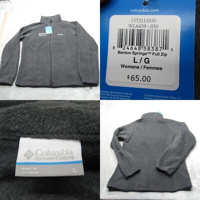 Columbia Jacket Women Large Gray Benton Spring Fleece Full Zip Logo Employee NEW