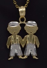 14k Solid Gold Boy Boy Charm Pendant 14k Two-Tone Gold 18" Cable Chain