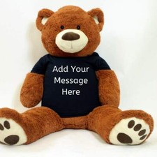 Personalized Big Plush 5 Foot Giant Brown Teddy Bear wears Tshirt with Your Text