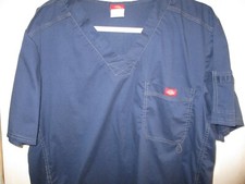 Dickies Navy Blue Top Medial Scrubs Shirt 1 Pocket- Poly Cotton Size Large