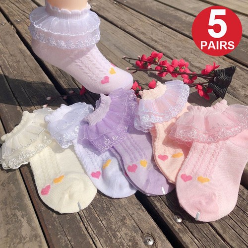 5 Pairs Baby Girls Lace Ruffle Frilly Princess Ankle Socks Set Kids Child Socks