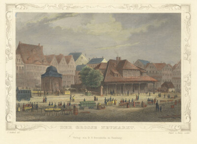 Hamburg: Der Grosse Neumarkt (Großneumarkt) - Kol. Stahlstich, um 1850
