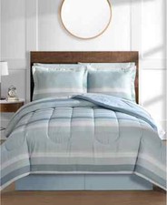 Austin Stripe Solid Reversible Queen Size 8 Pc Comforter Set In Seafoam Blue