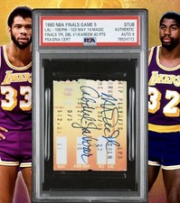MAGIC JOHNSON 1ST TRIPLE DOUBLE NBA FINALS 1980 GAME 5🎟️KAREEM 40 PT PSA AUTO 9