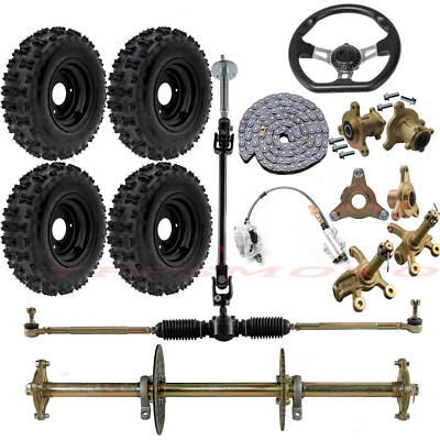 32'' Rear Axle Kit 6'' 7'' Tire Steering Wheel Hub for E-bike Go Cart Golf Buggy