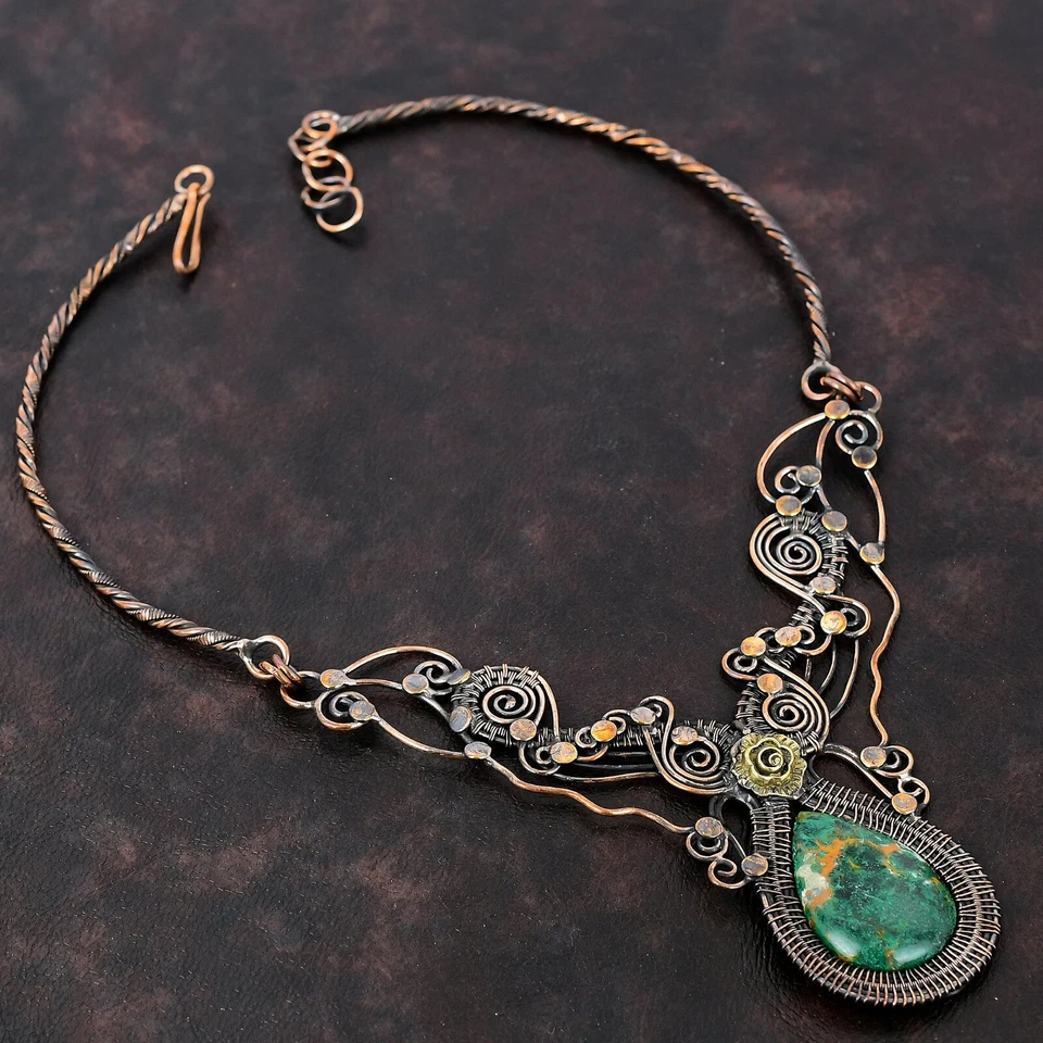 Ожерелье с регулируемой цепочкой из проволоки с купритом хризоколлой 18,0 дюйма - Изображение 2 из 4