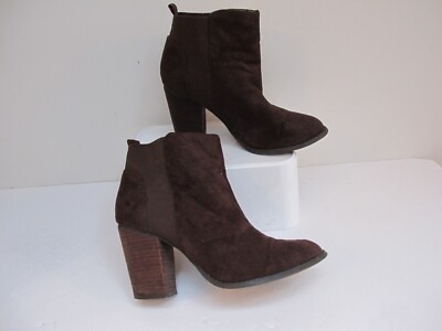 Size JOHN LEWIS Brown Suede Ankle Boots Pull On- Block Heel UK