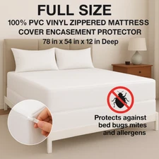 Full Size Heavy Weight Vinyl Mattress Cover Zippered, Waterproof, 12" Deep