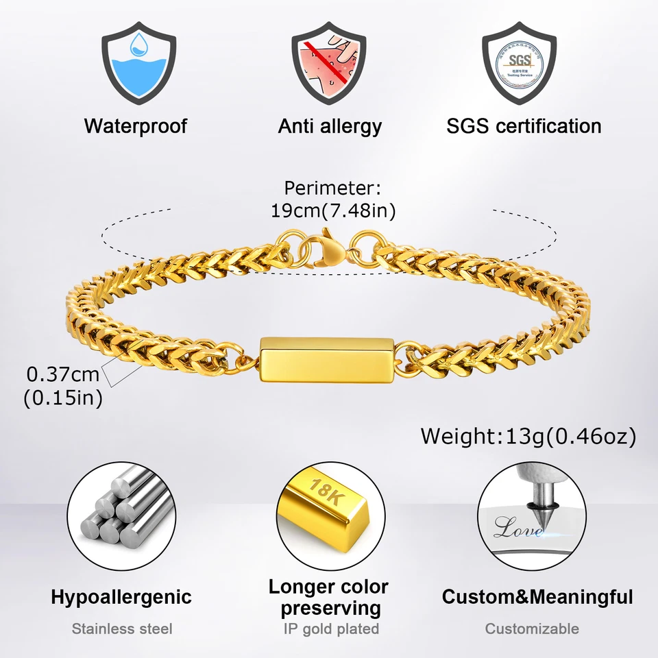 Custom Men's Bracelet Stainless Steel Personalized Name Engraved Father's Day Foto 4 de 4