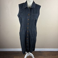 Spanner MIDI Sleeveless Shirtdress Button Front Black Pockets Women’s size 10