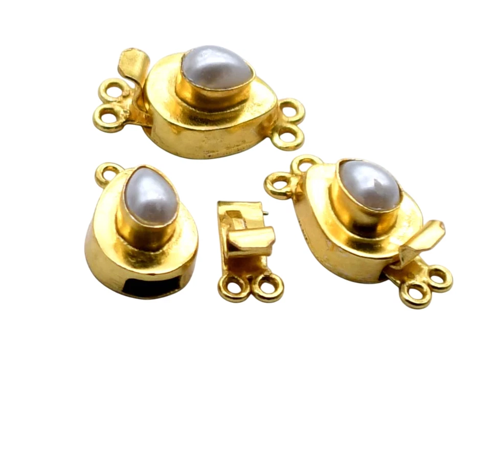 5 Pcs Pearl Tear drop Gemstone Box Clasp 2 Strand 18k Gold Plated - Image 4 of 4