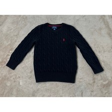 Polo Ralph Lauren Cable Knit Sweater Boys Size 4/4T Black Red Pony cotton EUC