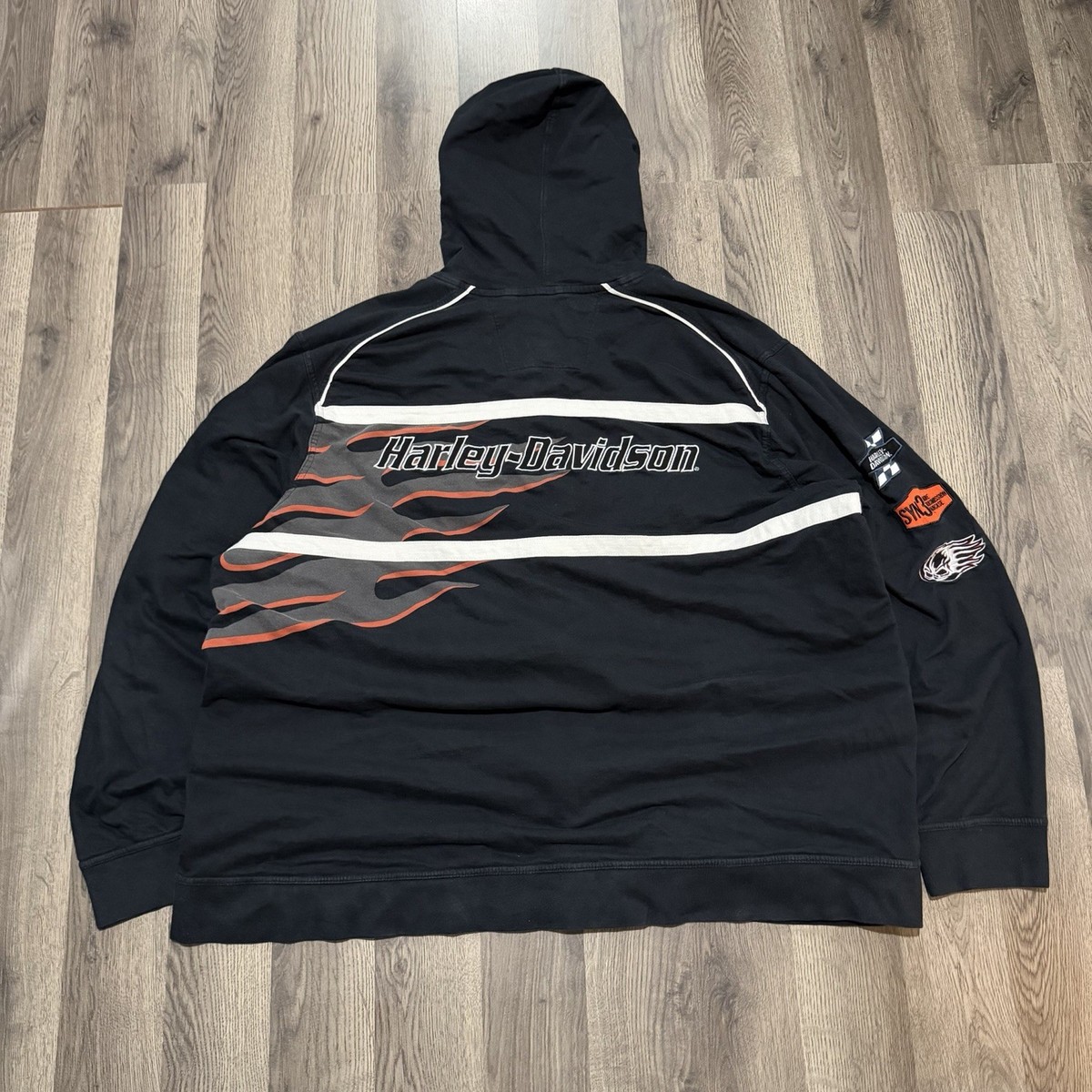 トップス Harley-Davidson Flame Scull Zip Parka Vintage Harley Davidson Men's Full Zip Flaming Skull Hoodie Black