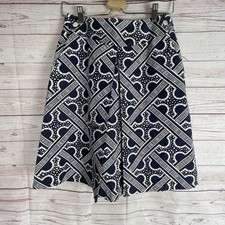 J. McLaughlin navy blue white patterned cotton stretch A-line skirt Sz 4
