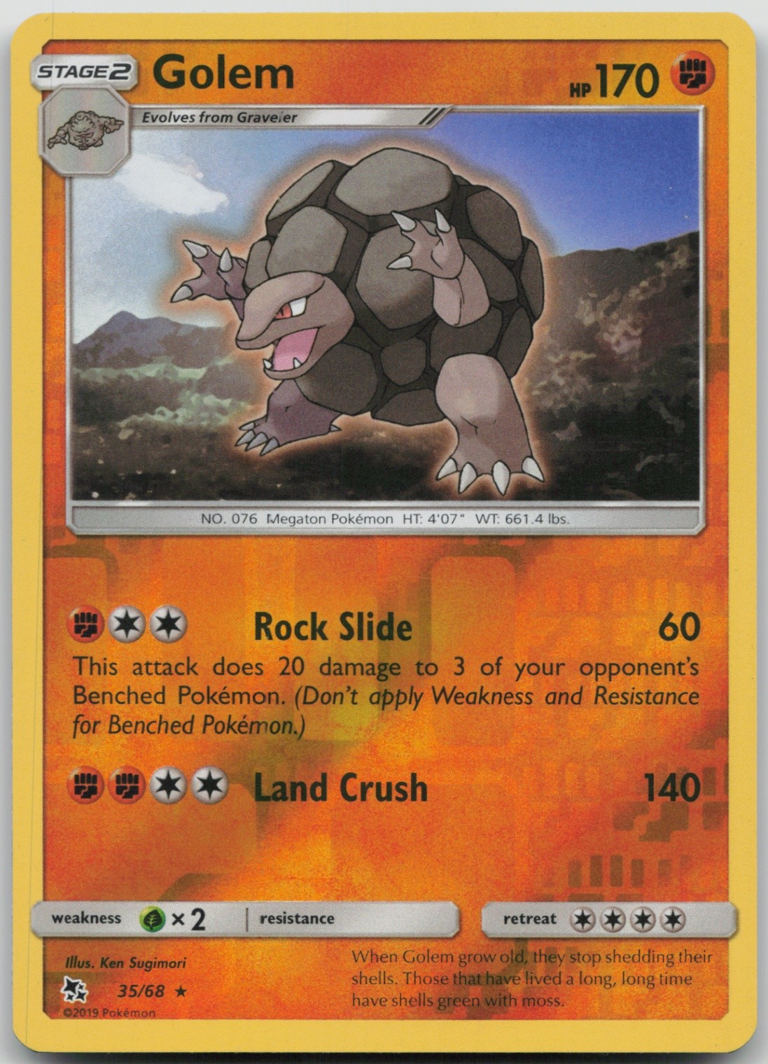 Golem 35/68 Rare Hidden Fates LP Reverse Holo