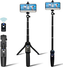 42" Compact Selfie Stick Tripod, Extendable, Wireless Bluetooth Remote, Lightw
