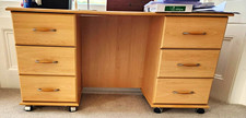Light Wood Computer Desk Beige 6 Drawers Freestanding 140x45x70cm