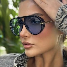 Luxury Women Pilot Style Sunglasses Pattern Frame Design Fashion Couture blue