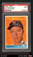 1958 Topps #20 Gil McDougald Yellow Name Yankees RARE VARIATION PSA 7 - NM