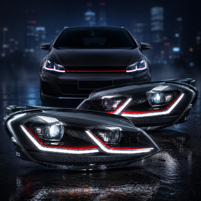 Headlights For Volkswagen GOLF MK7.5 2017-2021 LED Projector Red Line Pair