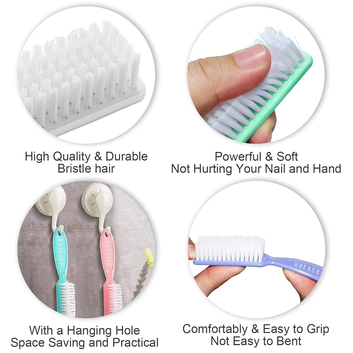 6 Pack Nail Brush for Cleaning Fingernails, Nail Brush Handle Grip Brush