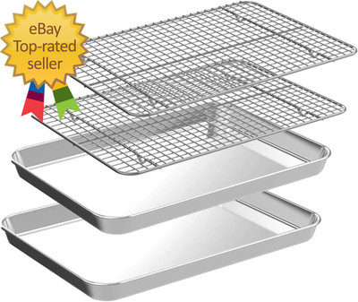 Quarter Sheet Pan with Cooling Rack Set 2 Baking Sheets + 2 Baking Racks  Stainl