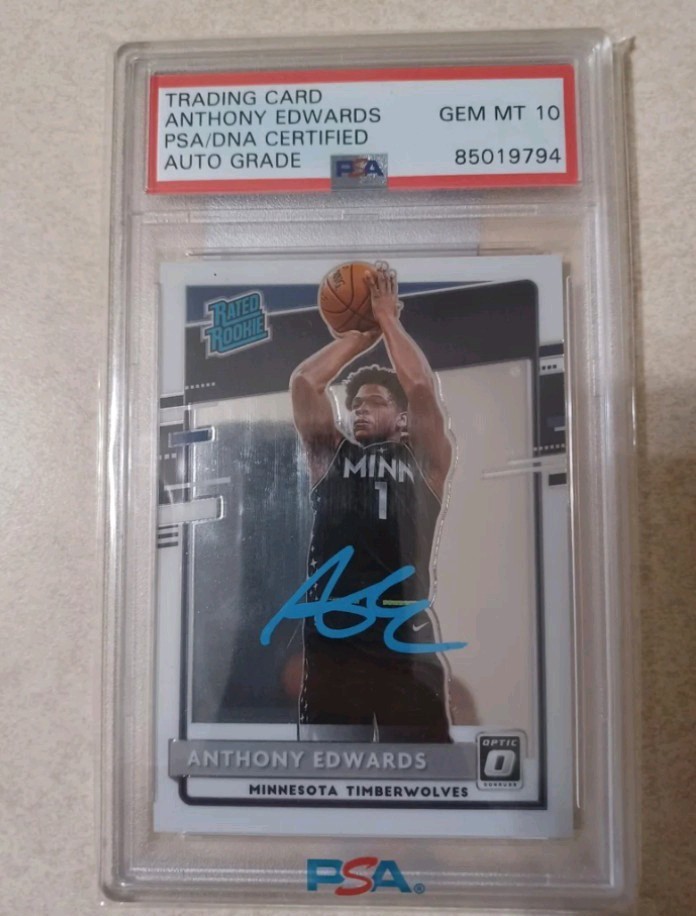 Anthony Edwards (RC, AU) 2020 Optic Rated Rookie Light Blue Ink Auto PSA 10 GEM