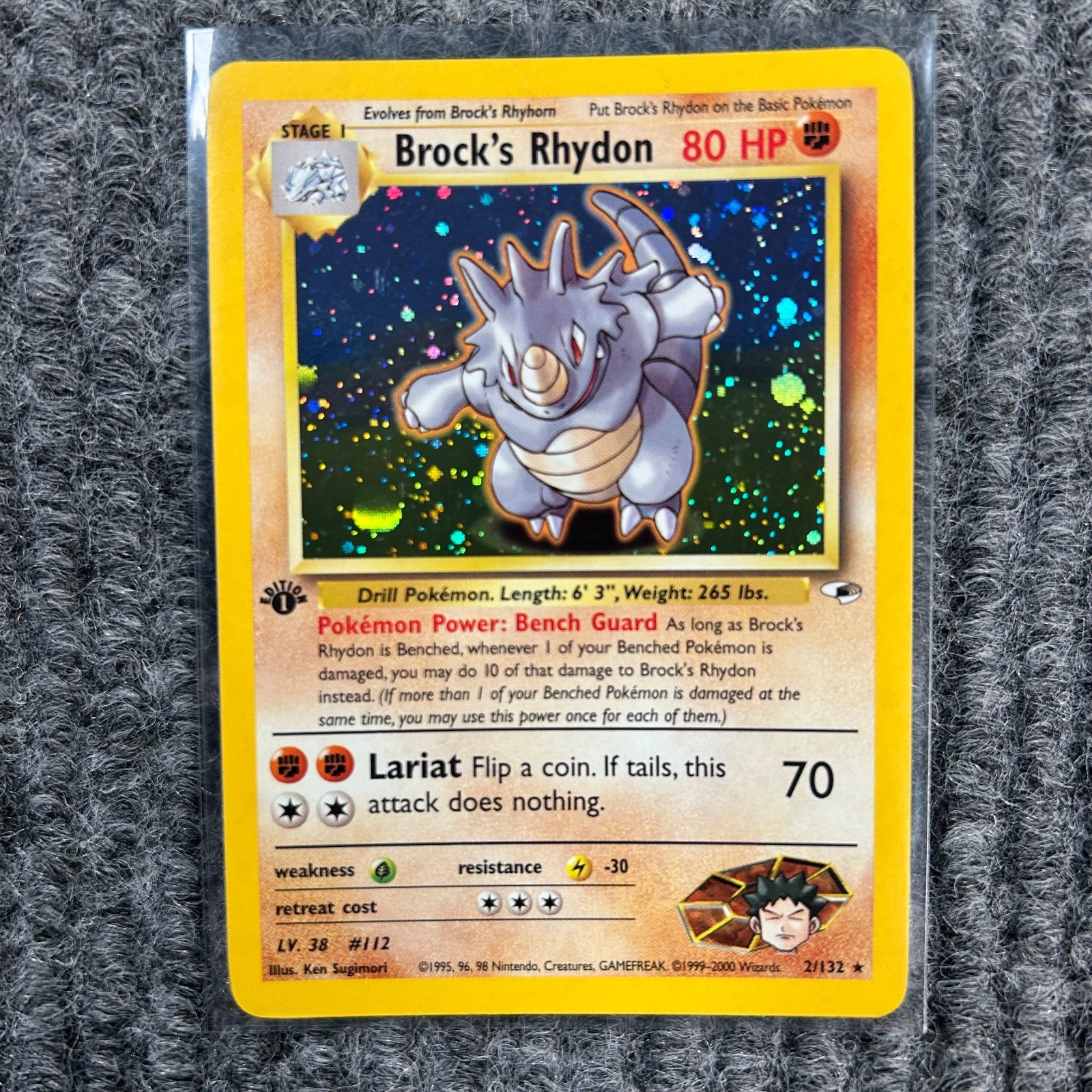 Vintage Pokémon - Gym Heroes Brock's Rhydon 2/132 Holo 1st Edition  LP Excellent