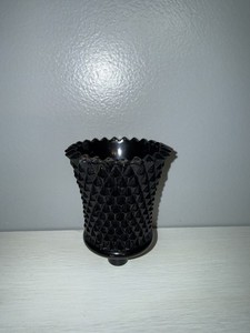 Rare BLACK Indiana Glass diamond point glass peg votive holder 3.75"