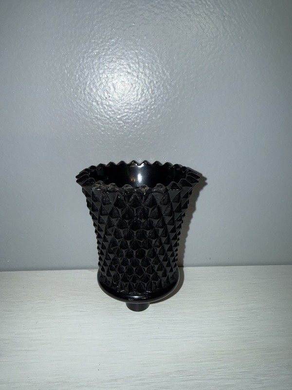 Rare BLACK Indiana Glass diamond point glass peg votive holder 3.75"