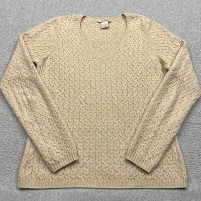 Kenar 100% Cashmere Sweater Women Large Beige Cable Knit Crewneck Long Sleeve
