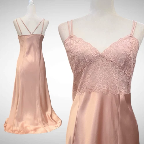 UNDERCOVER Maxi abito slip anni 90 Victoria’s Secret raso seta pizzo blush rosa vintage L