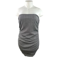 Boohoo Gray Metallic Strapless Tube Bandeau Ruched Mini Bodycon Dress Size 2XL