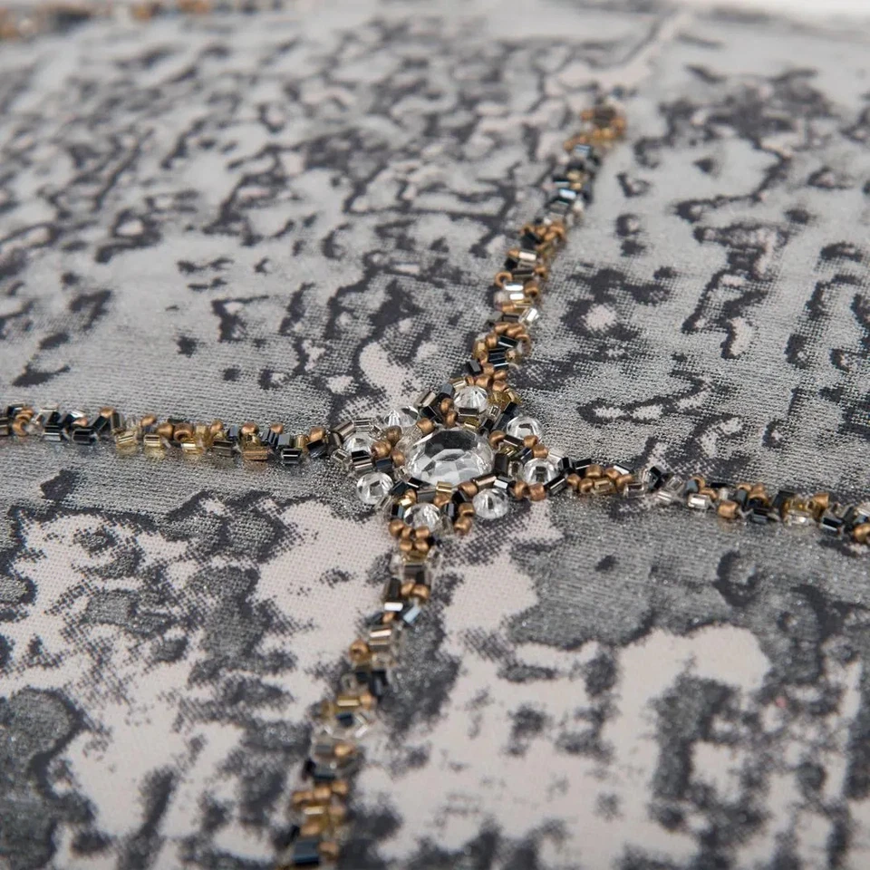 Rizzy Home Silver, Gold and Charcoal Hand-beaded Abstract Silver 20"x20" - Image 4 of 4