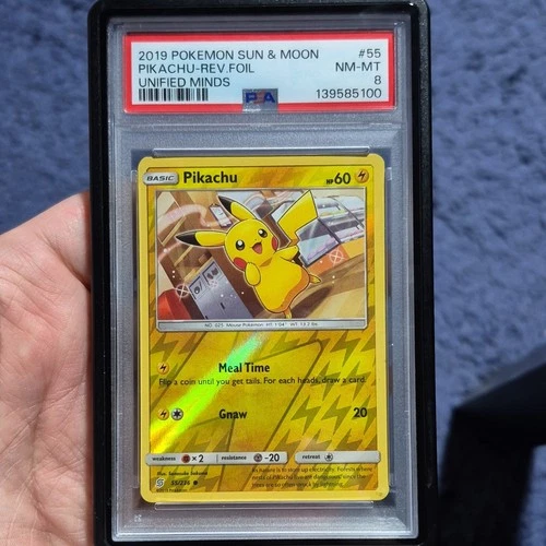 Pokémon TCG Pikachu 55/236 Unified Minds Reverse Holo 2019 PSA 8