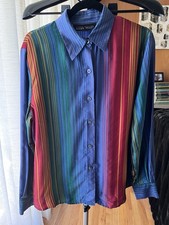 LINDA ALLARD ELLEN TRACY 100 SILK BUTTON UP RAINBOW BLOUSE Size 12